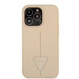 Guess iPhone 13 Pro Max Cover Saffiano Metal Triangle Beige