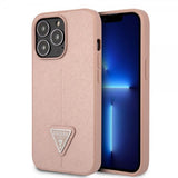 Guess iPhone 13 Pro Max Cover Saffiano Metal Triangle Rosa