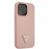Guess iPhone 13 Pro Max Cover Saffiano Metal Triangle Rosa