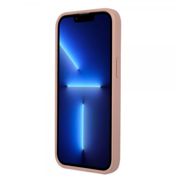 Guess iPhone 13 Pro Max Cover Saffiano Metal Triangle Rosa