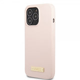 Guess iPhone 13 Pro Max Cover Silicone Metal Plate MagSafe Rosa