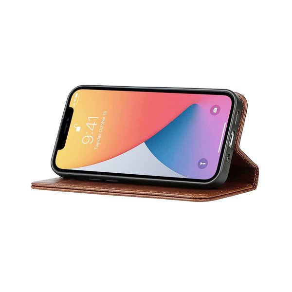 Rvelon iPhone 13 Pro Etui Ægte læder Kortlomme Brun