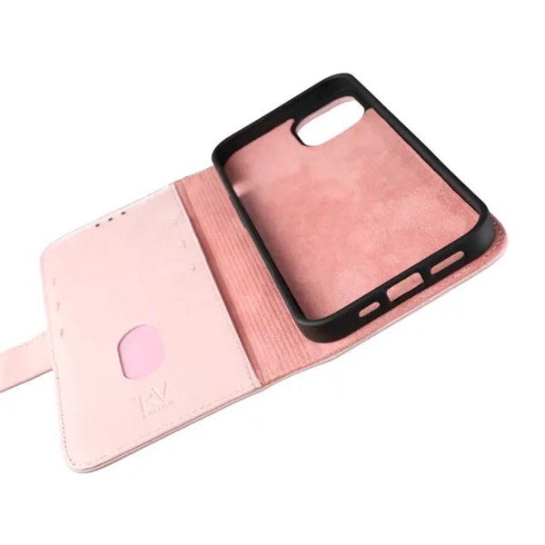 Rvelon iPhone 13 Pro Etui Ægte læder Kortlomme Rosa
