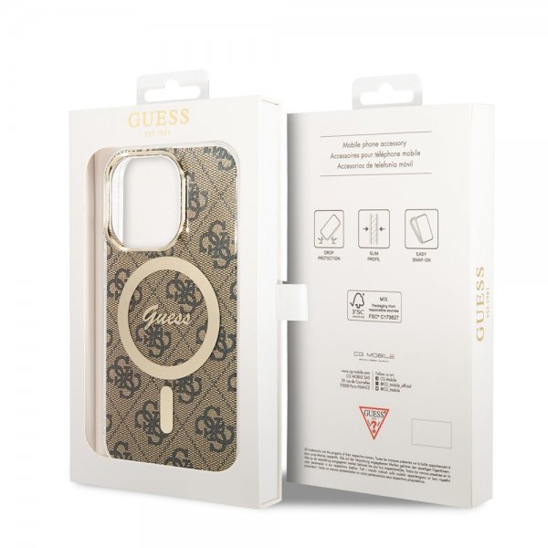 Guess iPhone 13 Pro Cover 4G Mønster MagSafe Brun