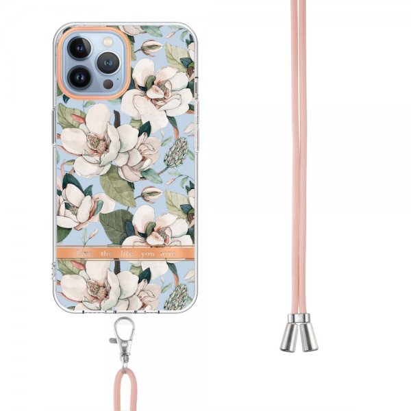 iPhone 13 Pro Cover Blomstermønster Rem Grøn Gardenia