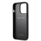 Ferrari iPhone 13 Pro Cover Carbon Effect Metal Logo Vertikal Stribe Sort
