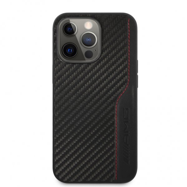 AMG iPhone 13 Pro Cover Kulfiber Effekt Syninger Sort