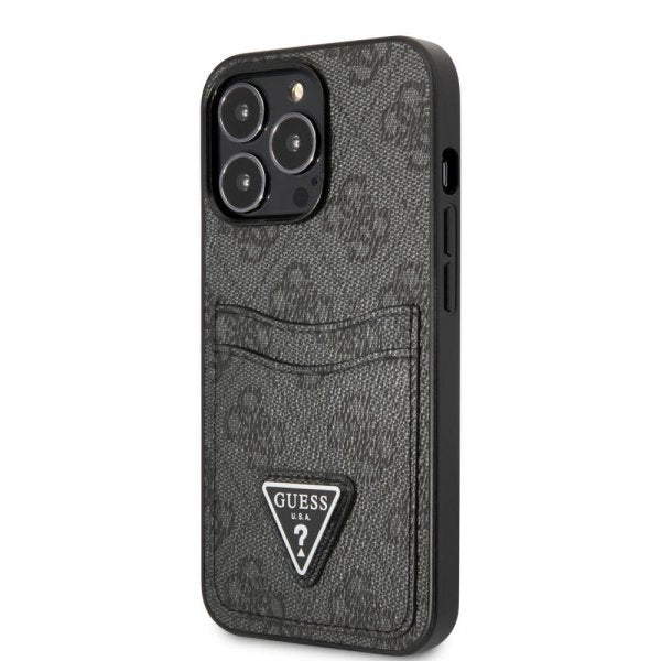 Guess iPhone 13 Pro Cover Dobbelt Kortlomme Metal Triangle Sort