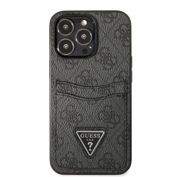 Guess iPhone 13 Pro Cover Dobbelt Kortlomme Metal Triangle Sort