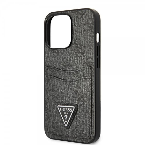 Guess iPhone 13 Pro Cover Dobbelt Kortlomme Metal Triangle Sort