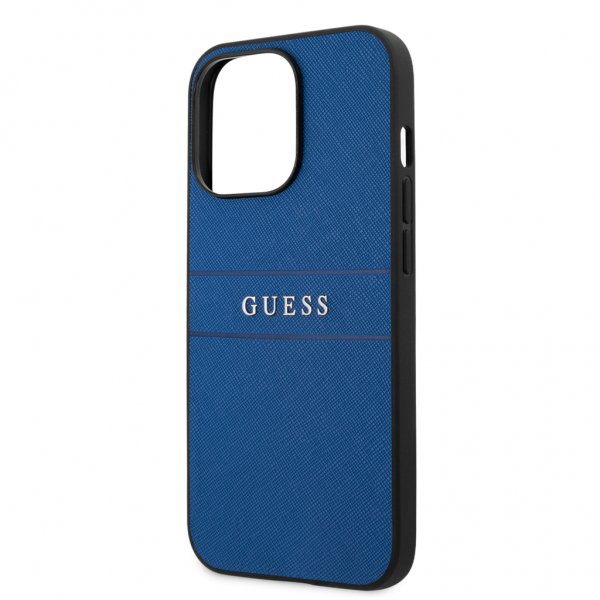 Guess iPhone 13 Pro Cover Hot Stamp Metal Logo Blå