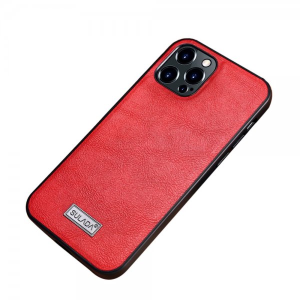 Sulada iPhone 13 Pro Cover Lædertekstur Rød