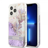 Guess iPhone 13 Pro Cover Liquid Glitter Flower Pattern Lilla