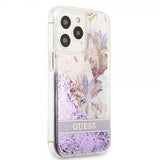 Guess iPhone 13 Pro Cover Liquid Glitter Flower Pattern Lilla