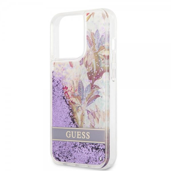 Guess iPhone 13 Pro Cover Liquid Glitter Flower Pattern Lilla
