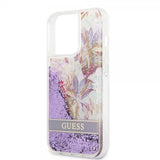 Guess iPhone 13 Pro Cover Liquid Glitter Flower Pattern Lilla
