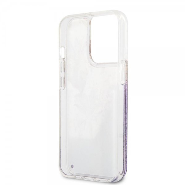 Guess iPhone 13 Pro Cover Liquid Glitter Flower Pattern Lilla
