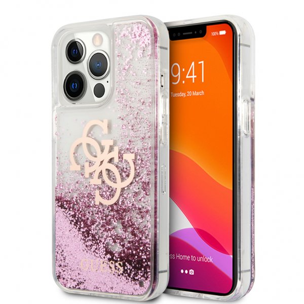 Guess iPhone 13 Pro Cover Liquid Glitter Rosa