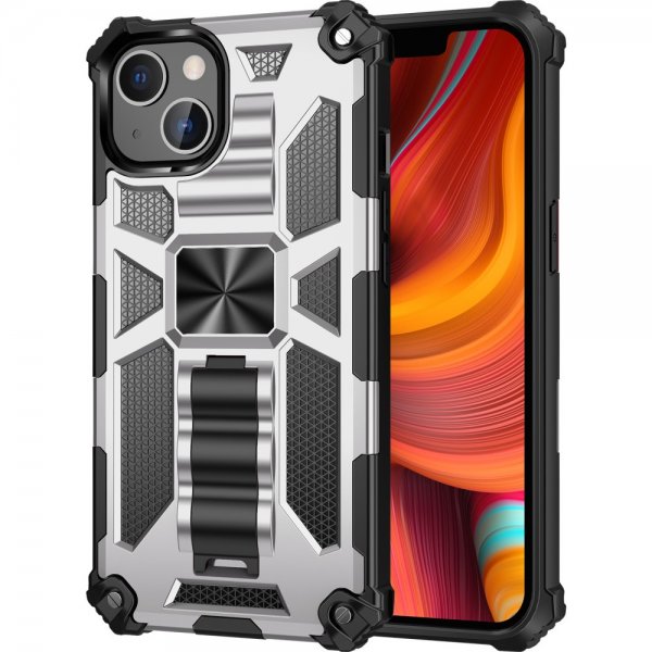 iPhone 13 Pro Cover med Metalplade Stativfunktion Sølv
