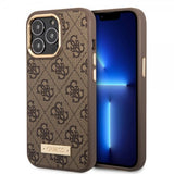 Guess iPhone 13 Pro Cover Metal Plate Logo MagSafe Brun