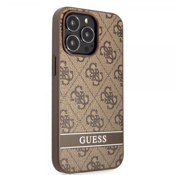 Guess iPhone 13 Pro Skal Printed Stripe Bottom Brun