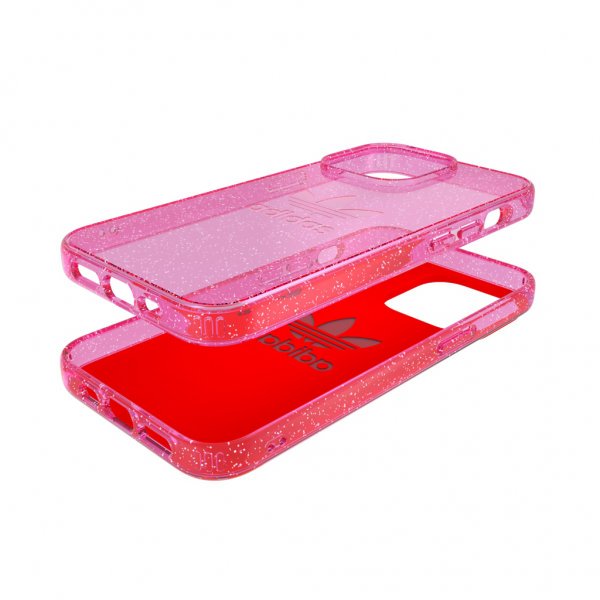 Adidas iPhone 13 Pro Cover Protective Klar Etui Glitter Lyserød