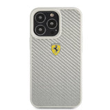Ferrari iPhone 13 Pro Cover Ægte Carbon Metal Logo Sølv
