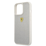 Ferrari iPhone 13 Pro Cover Ægte Carbon Metal Logo Sølv
