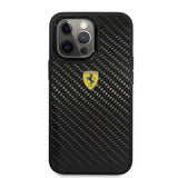 Ferrari iPhone 13 Pro Cover Real Carbon Metal Logo Sort