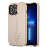 Guess iPhone 13 Pro Cover Saffiano Metal Triangle Beige