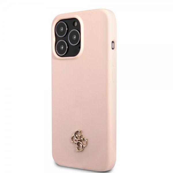 Guess iPhone 13 Pro Cover Silikone Metal Logo 4G Lyserød