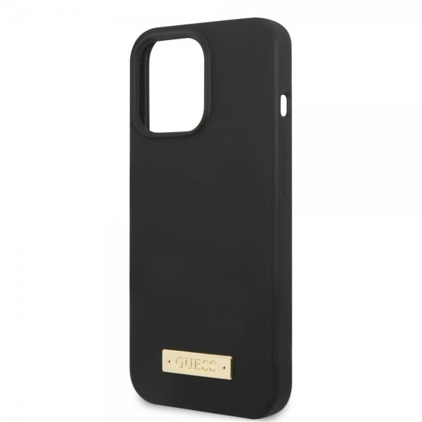 Guess iPhone 13 Pro Cover Silikone Metalplade MagSafe Sort