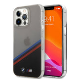 BMW iPhone 13 Pro Cover Tricolor Stripe Transparent Sort