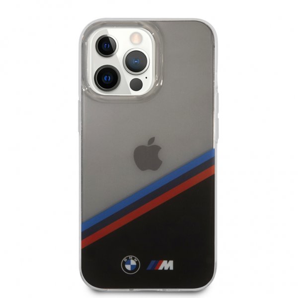 BMW iPhone 13 Pro Cover Tricolor Stripe Transparent Sort
