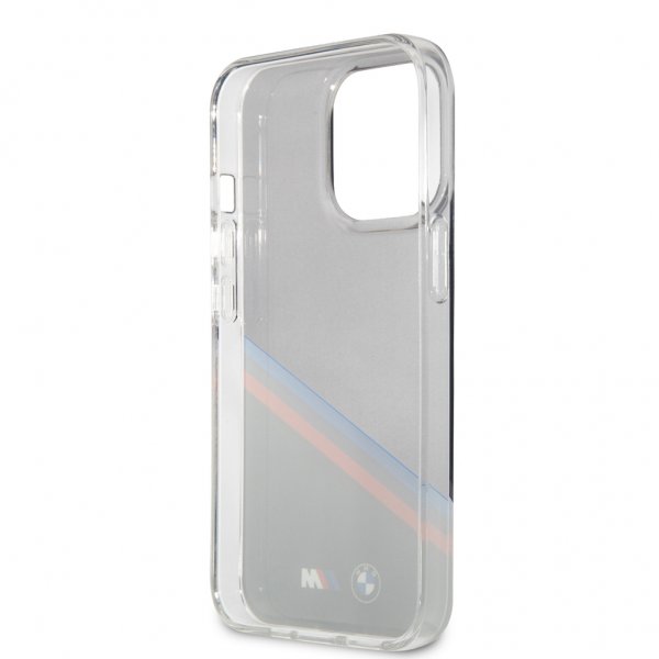 BMW iPhone 13 Pro Cover Tricolor Stripe Transparent Sort
