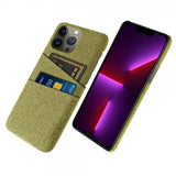 iPhone 13 Pro Cover To Kortlommer Stof Gul
