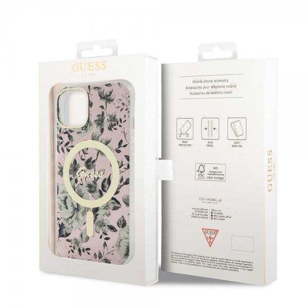 Guess iPhone 13 Cover Flower MagSafe Rosa