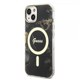 Guess iPhone 13 Cover Golden Marble MagSafe Sort