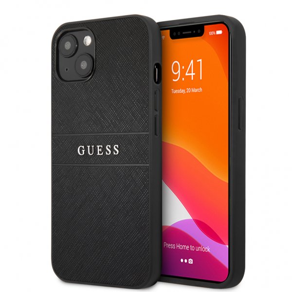 Guess iPhone 13 Cover Hot Stamp Metal Logo Sort