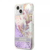 Guess iPhone 13 Cover Liquid Glitter Flower Pattern Lilla