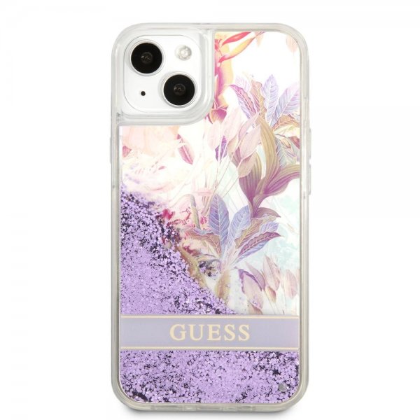 Guess iPhone 13 Cover Liquid Glitter Flower Pattern Lilla