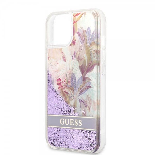 Guess iPhone 13 Cover Liquid Glitter Flower Pattern Lilla