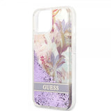 Guess iPhone 13 Cover Liquid Glitter Flower Pattern Lilla