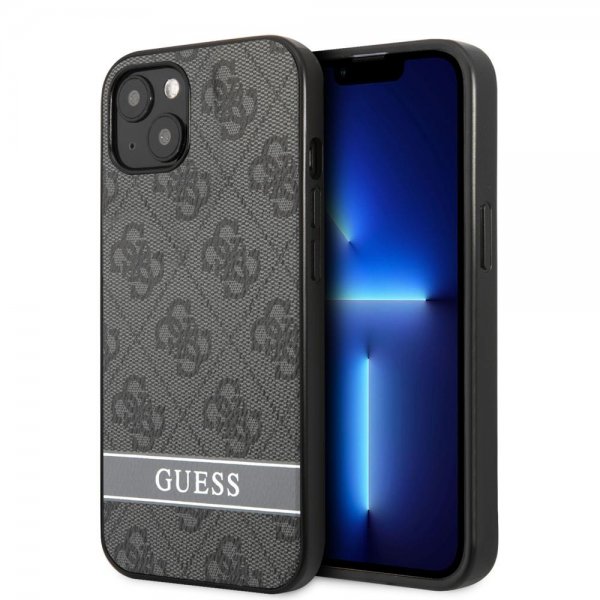 Guess iPhone 13 Cover Printed Stripe Bottom Grå