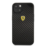 Ferrari iPhone 13 Cover Ægte Carbon Metal Logo Sort