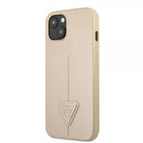 Guess iPhone 13 Cover Saffiano Metal Triangle Beige