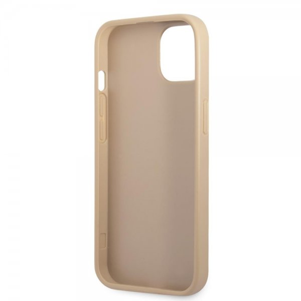 Guess iPhone 13 Cover Saffiano Metal Triangle Beige