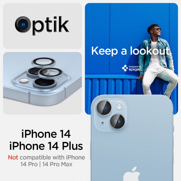 Spigen iPhone 14/iPhone 14 Plus Kamerabeskyttelse GLAS.tR EZ Fit Optik Pro Blå 2-pak
