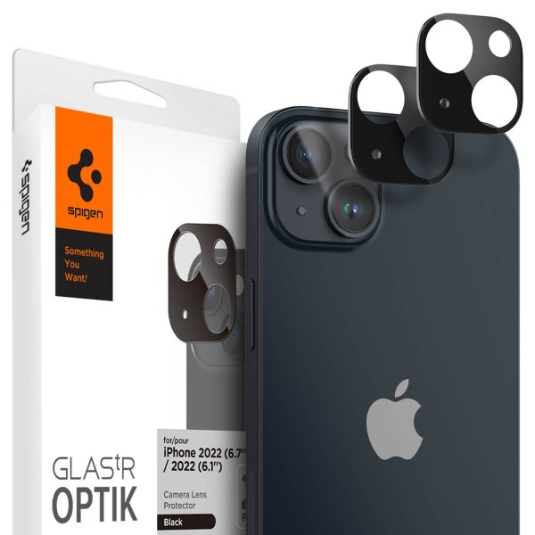 Spigen iPhone 14/iPhone 14 Plus Kamerabeskyttelse Glas.tR Optik 2-pak Sort