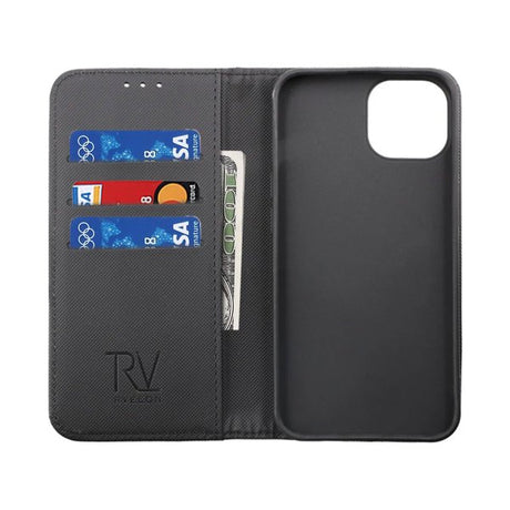 Rvelon iPhone 14 Cover Udklappeligt Kortrum Sort